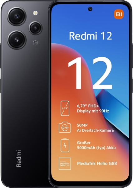 Smartphone XIAOMI Redmi 12 Handy 4 GB RAM 128 GB 6,79″ Schwarz Dual SIM 5000 mAh