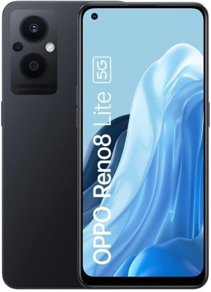 OPPO Reno8 Lite 5G 128GB entsperrt Dual SIM ColorOS V12 Smartphone Cosmic Black