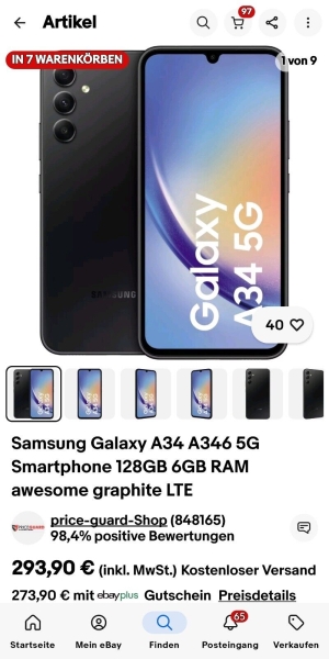 Samsung Galaxy A34 A346 5G Smartphone 128GB 6GB RAM SCHWARZ In OVP WIE NEU