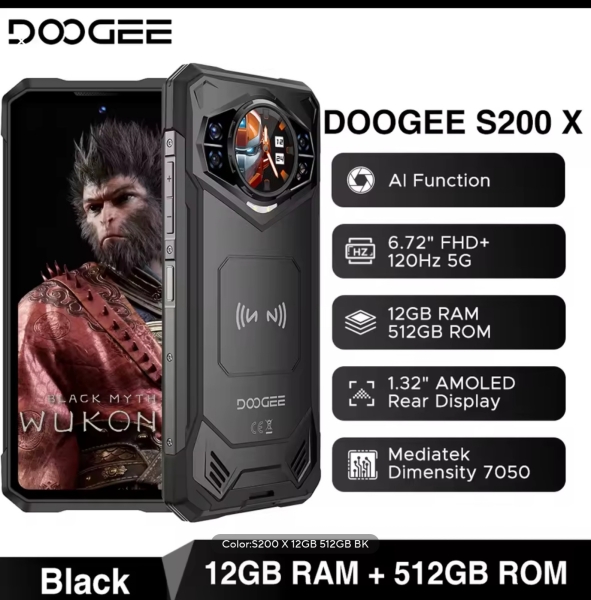 Doogee S200X 5G Rugged entsperrt 10100mAh 32+512GB schwarz Android 14 Smartphone