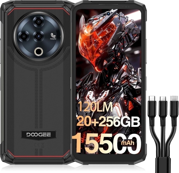 DOOGEE Fire 6 Power Rugged Smartphone, 120LM Dual Light Taschenlampe, 15500mAh/33W