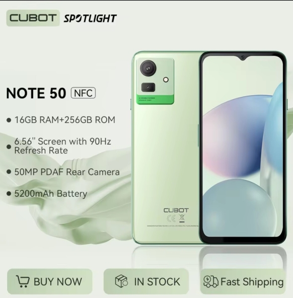 Cubot Note 50 16+256GB Octacore NFC 50MP 5000mAh Dual Sim entsperrt Smartphone