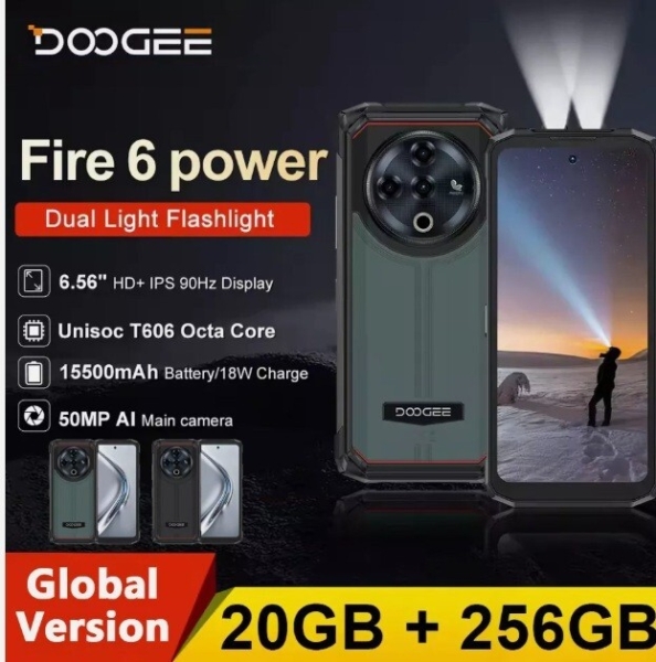 Doogee Fire 6 Power Android 14 Rugged Smartphone 20GB+256GB 15500mAh 4G entsperrt