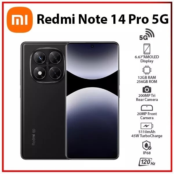 Xiaomi Redmi Note 14 Pro 5G Smartphone – 12GB RAM, 256GB, Dual SIM, Schwarz