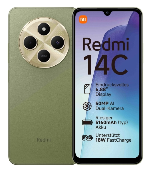 Redmi 14C 4GB + 128GB Sage Green Smartphone – Xiaomi Handy 6,88″ Display 50MP