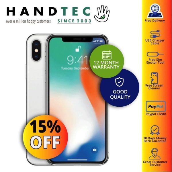 Apple iPhone X 64GB entsperrt Smartphone silber – extra 10% RABATT – GUT B+