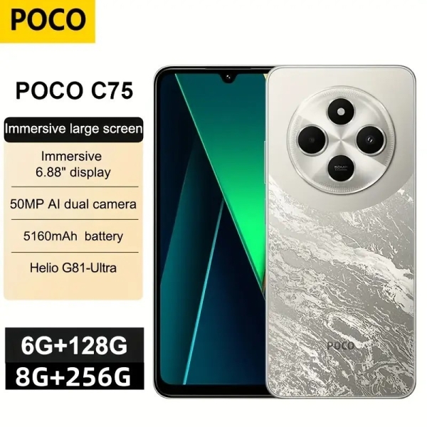 Xiaomi POCO C75 4G 6GB+128GB 120Hz Helio G81-Ultra 5160mAh 6,88″ NFC Smartphone