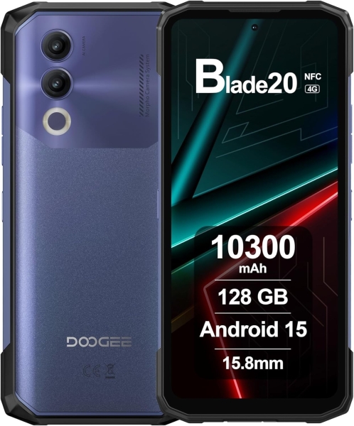 DOOGEE Blade 20 AI Rugged 6,6″ Smartphone Android 15, 20GB+128GB, 4G Dual SIM/NFC