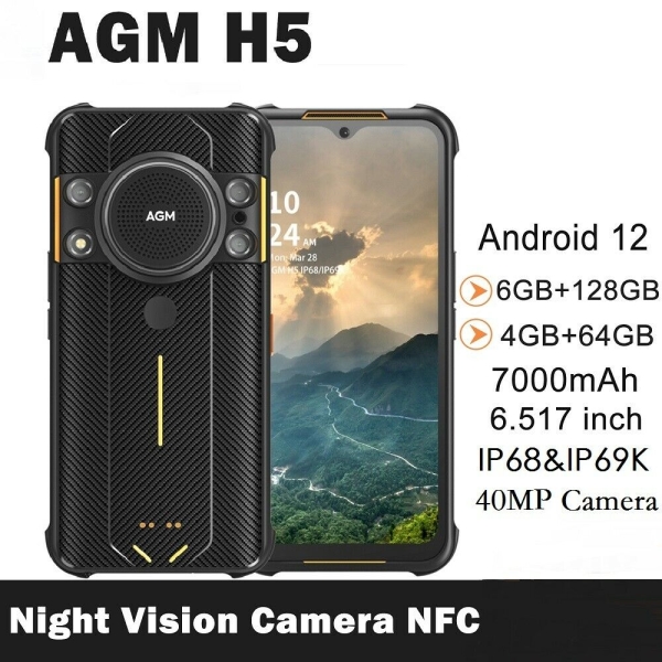 AGM H5 IP68 Wasserdicht 4G Smartphone 6G+128GB Android 12 Nachtsichtkamera NFC