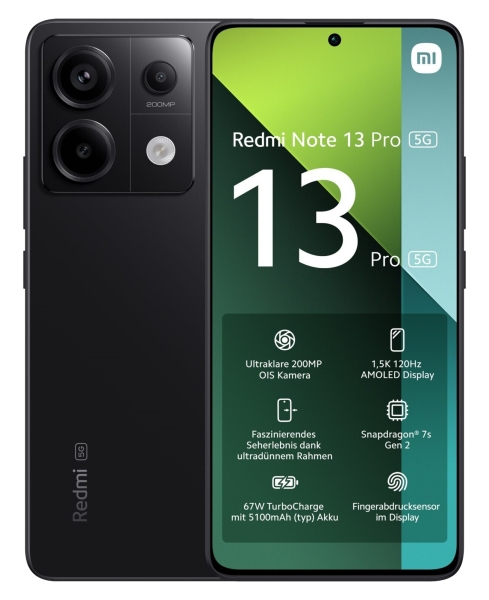Xiaomi Redmi Note 13 Pro 5G Dual SIM 256 GB schwarz Handy Android Smartphone