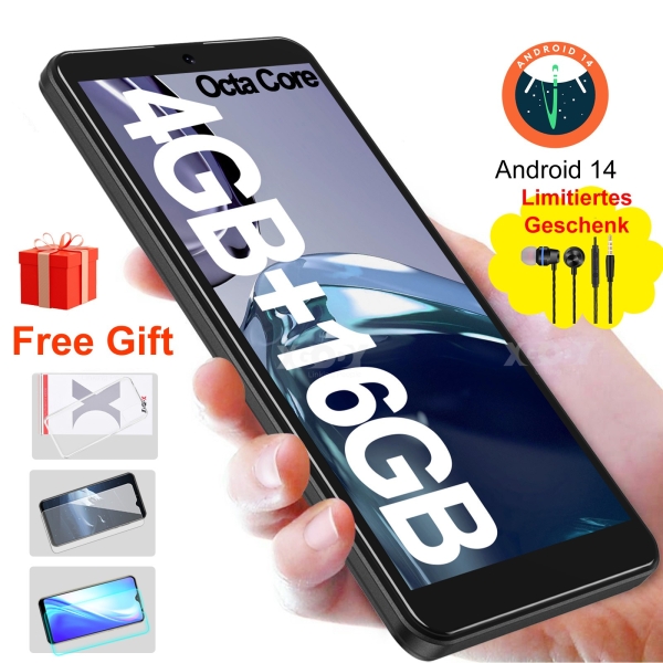 2025 Neu Android 14 Smartphone Ohne Vertrag Handy 4GB+16GB 8Core Dual SIM 4G IPS