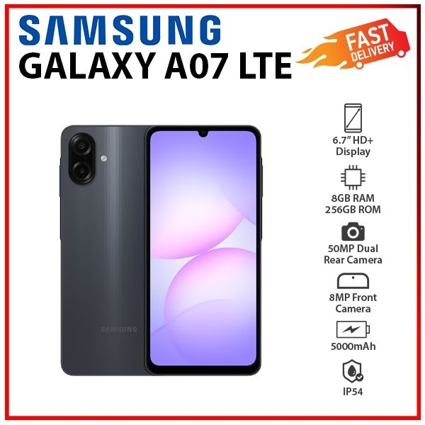 NEW Samsung Galaxy A07 LTE 8GB+256GB BLACK Dual SIM Unlocked Android Smartphone
