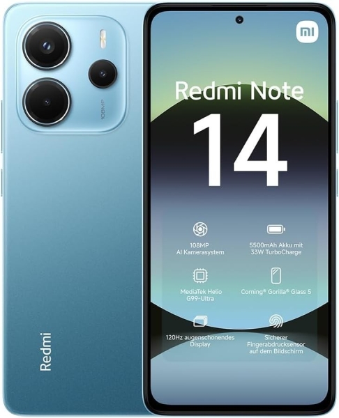Xiaomi Redmi Note 14 5G Smartphone Dual SIM 256GB 8GB RAM entsperrt – BLAU *NEU*