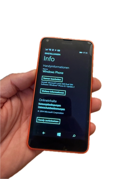 Windows Smartphone Zweithandy Nokia Lumia 640 DUAL Orange SimFrei funktioniert