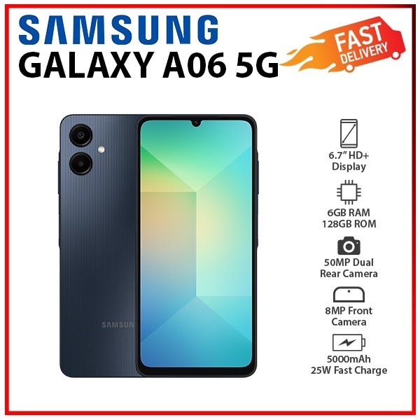 NEW Samsung Galaxy A06 5G 6GB+128GB BLACK Dual SIM Unlocked Android Smartphone