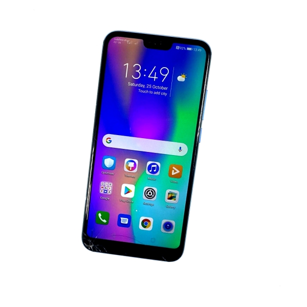Huawei Honor 10 C0L-L29 Dual 128GB blau entsperrt Display geplatzt funktioniert 425