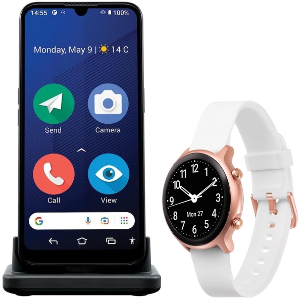 Doro 8200 Smartphone schwarz + Doro Watch – weiß – entsperrt – für Senioren