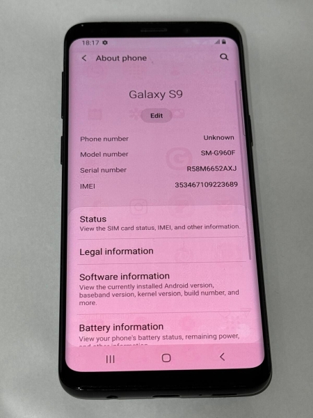 Samsung Galaxy S9 SM-G960 – 64GB – Midnight Black (entsperrt) Handy