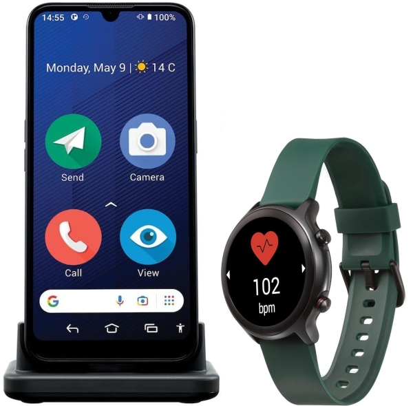 Doro 8200 Smartphone schwarz + Doro Uhr – grün – entsperrt – für Senioren