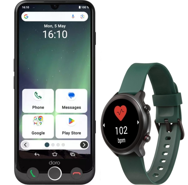 Doro Aurora A30 Smartphone + Doro Uhr – Grün – Entsperrt – für Senioren