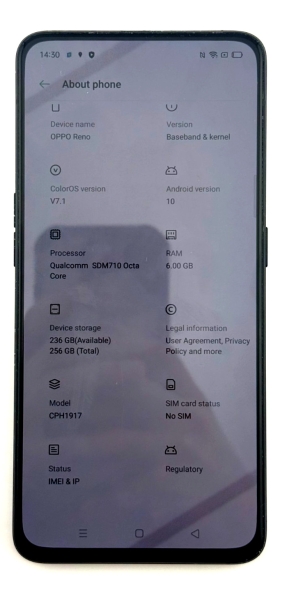 Oppo Reno – 256GB – entsperrt – schwarz – Rückseite gesprungen