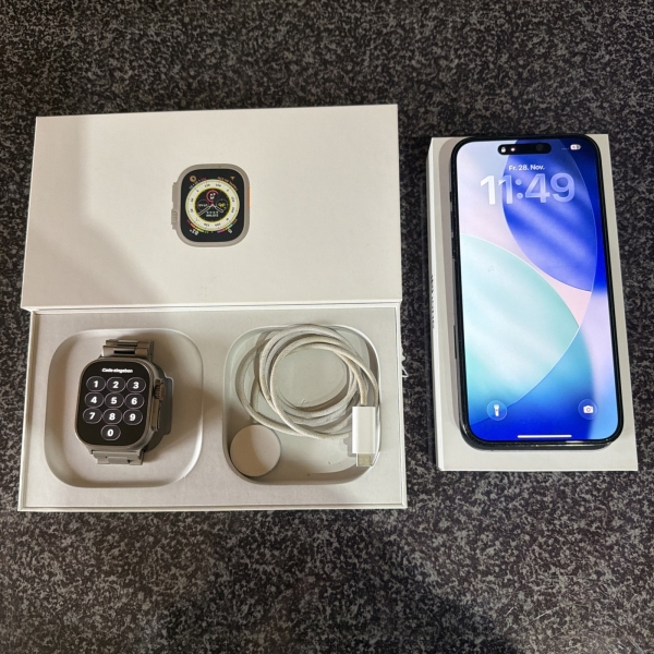 Apple iPhone 14 Pro Max 128 GB Schwarz Smartphone , Apple Watch Ultra Titanium