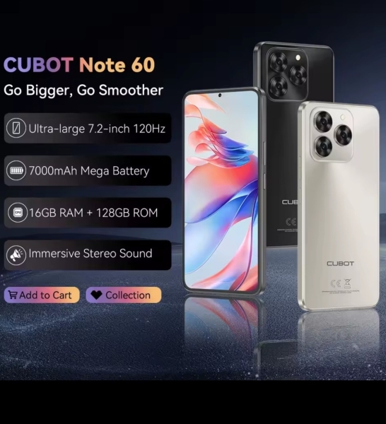 Cubot Note 60 16+128GB 7,2″ 7000mAh 48MP 120Hz NFC entsperrt Android 15 Smartphone