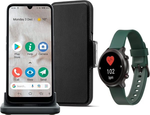 Doro 8100 Pus Uhr, Geldbörse, Halterung – Smartphone für Senioren – entsperrt – grün