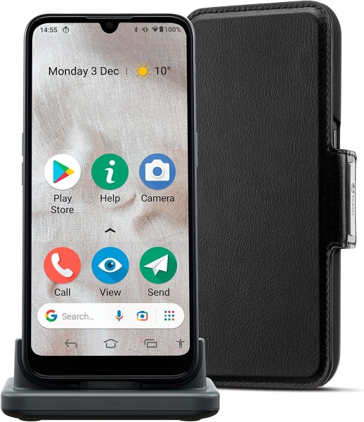 Doro 8100 Pus – 4G Smartphone für Senioren – entsperrt – Geldbörse und Halterung