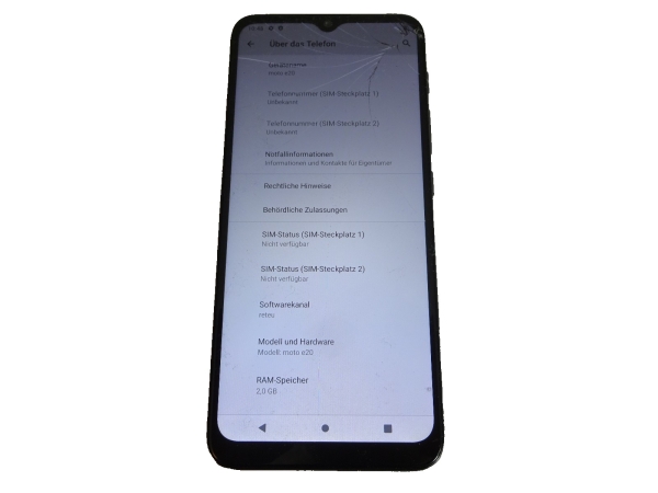 Smartphone Motorola Moto E20 32GB Graphite Grey Displaybruch