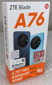 ZTE Blade A76 5G 6,75″ HD+ 90Hz Android Smartphone 6+128GB 50MP Kamera entsperrt.