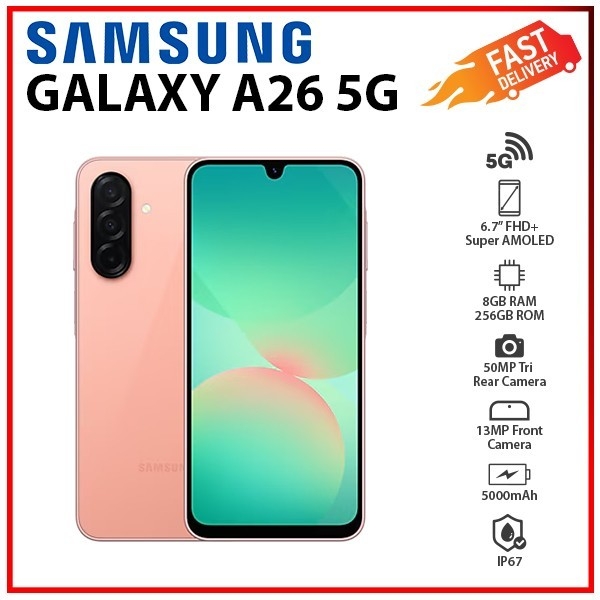 (New) Samsung Galaxy A26 5G 8GB+256GB PINK Dual SIM Unlocked Android Smartphone