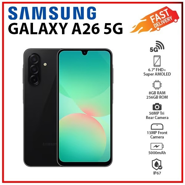(New) Samsung Galaxy A26 5G 8GB+256GB BLACK Dual SIM Unlocked Android Smartphone