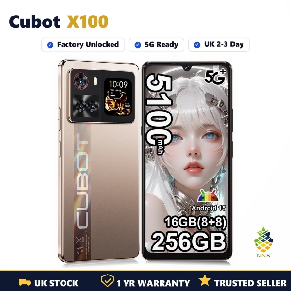 Cubot X100 Android 15 5G Smartphone 6,88 120Hz 16GB 256GB 64MP 5100mAh 33W UK