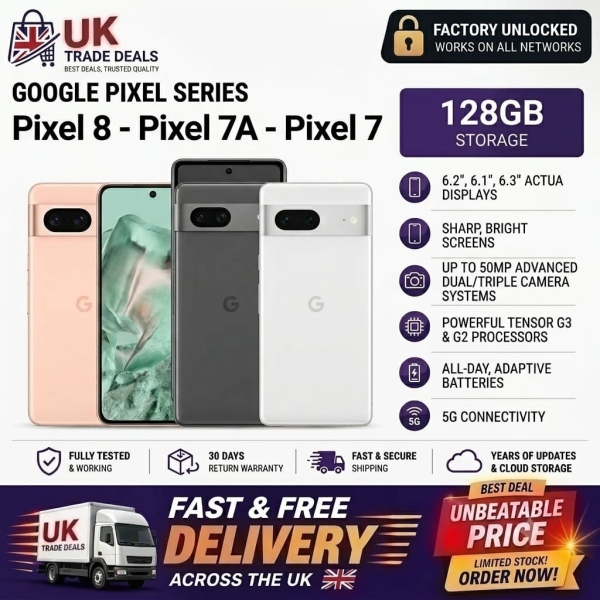 Google Pixel 8 – Pixel 7a – Pixel 7 / 128GB 5G entsperrt Smartphone – sehr gut