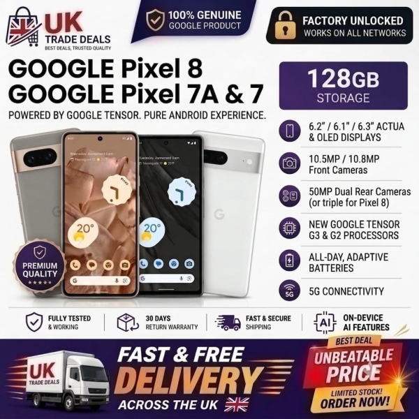Google Pixel 8 – Pixel 7a – Pixel 7 / 128GB 5G entsperrt Smartphone – makellos