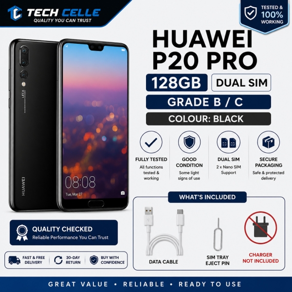 Huawei P20 Pro 128GB DUAL SIM Schwarz Ohne Simlock Simfrei Android Handy Smartphone