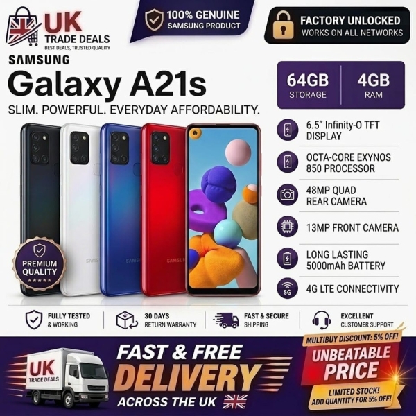 Samsung Galaxy A21s 64GB 4G entsperrt Android Smartphone makellos A+ blau/schwarz