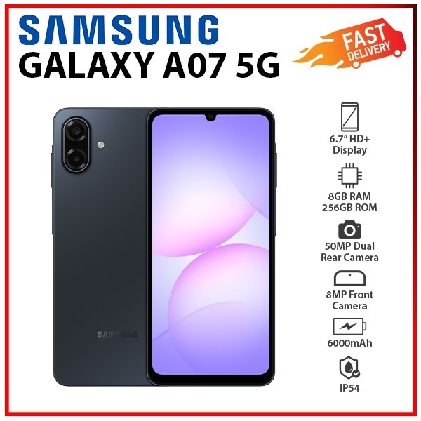 NEW Samsung Galaxy A07 5G 8GB+256GB BLACK Dual SIM Unlocked Android Smartphone