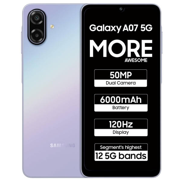 Samsung Galaxy A07 5G Smartphone (Light Violet, 4GB RAM, 128GB) werkseitig en…