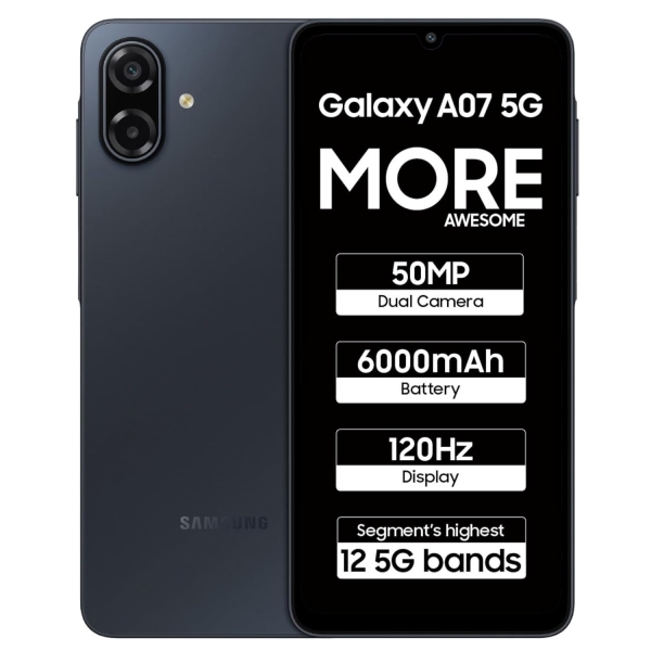 Samsung Galaxy A07 5G Smartphone (schwarz, 4GB RAM 128GB Speicher) werkseitig…