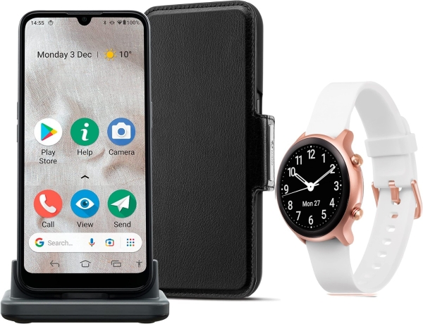 Doro 8100 Pus Uhr, Geldbörse, Halterung – Smartphone für Senioren – entsperrt – weiß