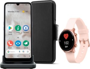 Doro 8100 Pus Uhr, Geldbörse, Halterung – Smartphone für Senioren – entsperrt – pink
