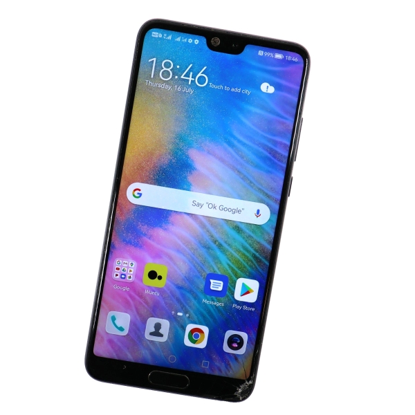 Huawei P20 EML-L29 128GB schwarz entsperrt Dual Sim gesprungenes Display funktioniert 326
