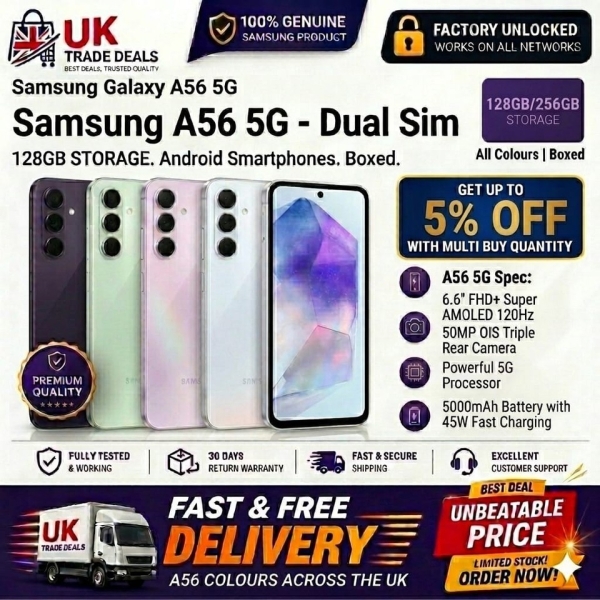 Samsung Galaxy A56 – 256GB/128GB 5G – Dual Sim – entsperrt Smartphone alle Farben