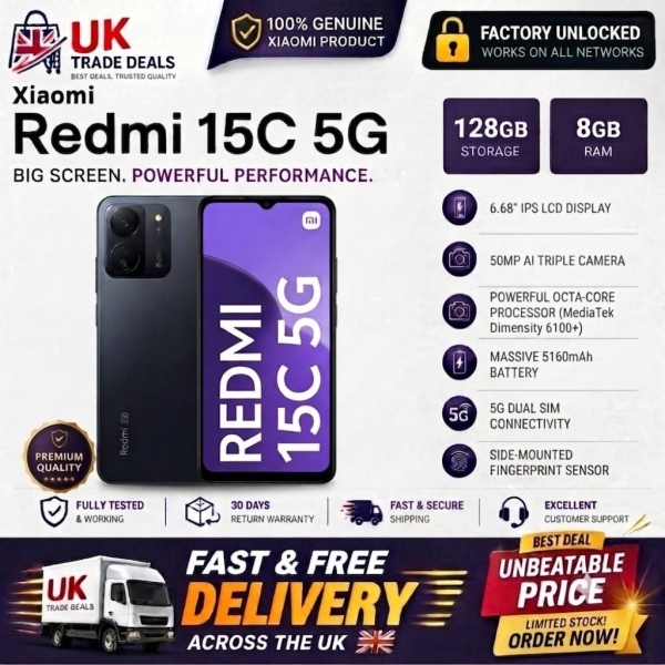 Xiaomi Redmi 15C 5G 128GB/4GB Ram entsperrt Smartphone Android Handy schwarz