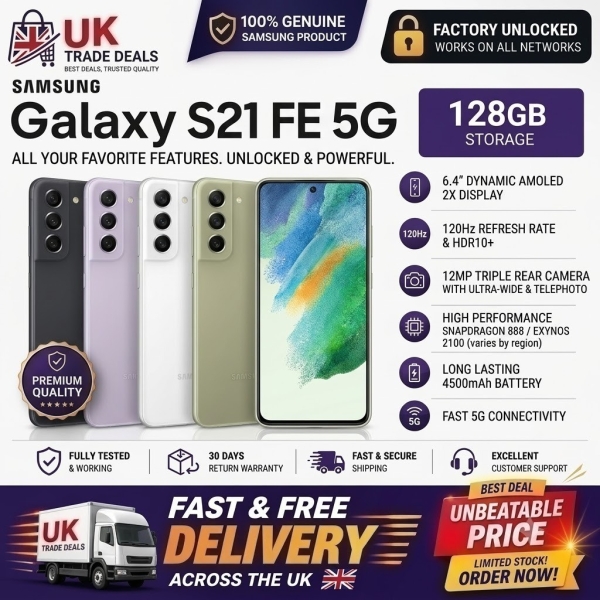 Samsung Galaxy S21 FE 5G 128GB – alle Farben – entsperrtes Smartphone – A+ Android