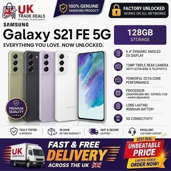 Samsung Galaxy S21 FE 5G 128GB – entsperrtes Smartphone – Android – makellos A++