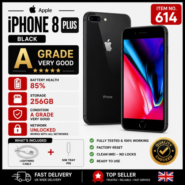 Apple iPhone 8 Plus 256GB entsperrt 4G Smartphone sehr guter Zustand schwarz UK.