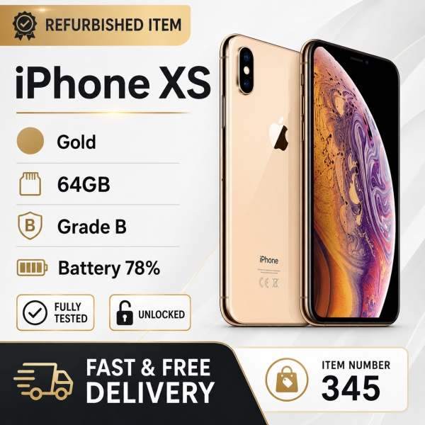 Apple iPhone XS 64GB GOLD ENTSPERRT Smartphone Klasse B, %78 Akku SCHNELL/KOSTENLOS UK.